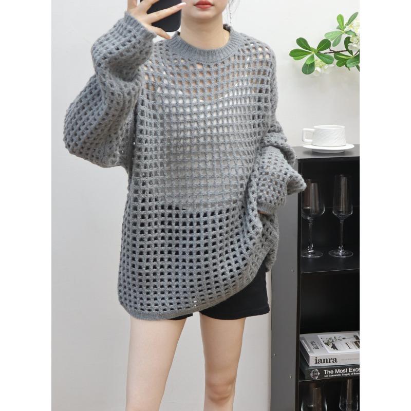 Hollow Thin Knitted Sweater Top Early Autumn New Loose and Thin Lazy Wind Sweater Pullover Woman