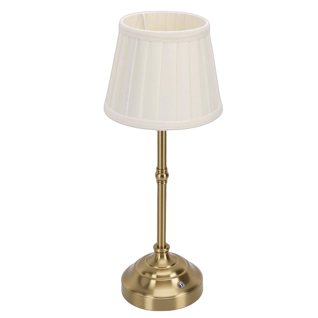 Cordless Table Lamp with Pleated Fabric Shade Aluminum Dimmable Rechargeable Bedside Night Light for Home Restaurant
