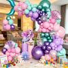 Mermaid Balloon Garland Arch Kit Pastel Pink Purple Seashell Foil Balloon Set Birthday Baby Shower Ocean Theme Party Decor