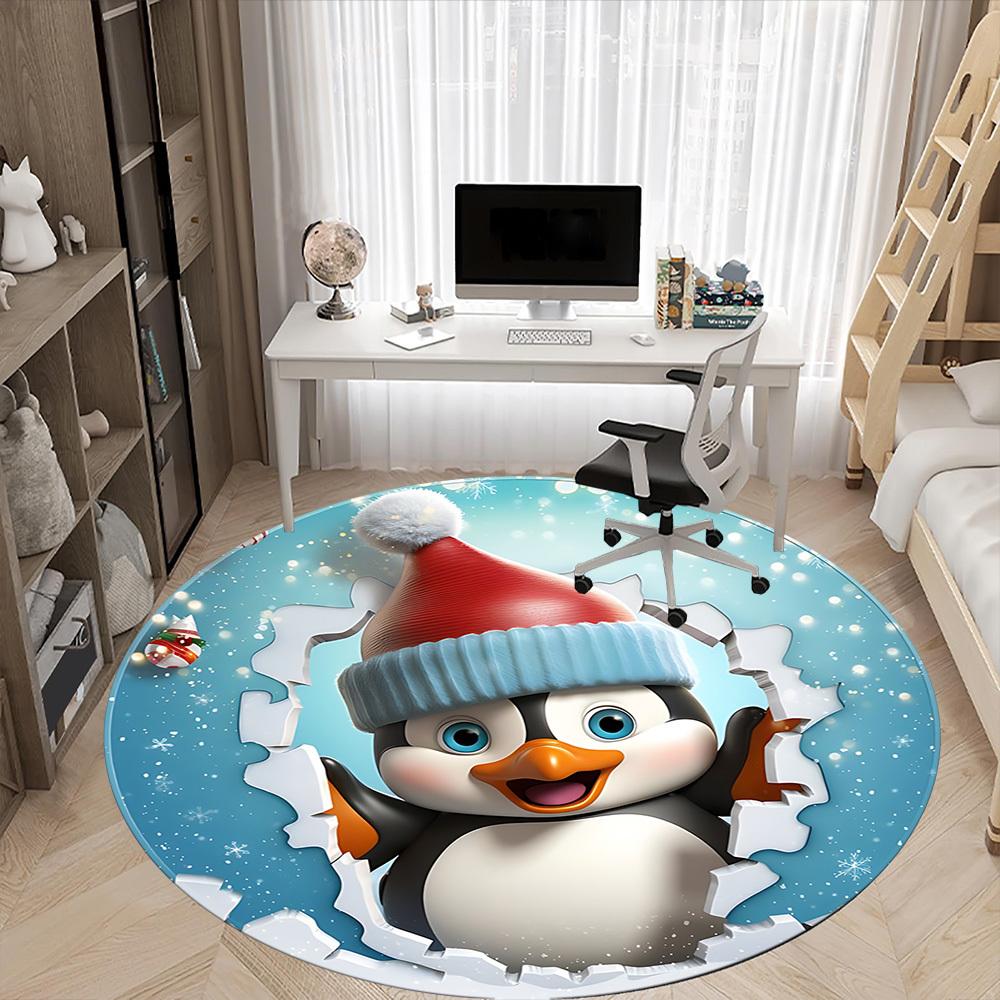 1pc Penguin Christmas Decoration Chair Carpet for Office, Soft, Non-Slip Polyester Mat, Office, Living Room, Bedroom, Durable Polyester yy251207107