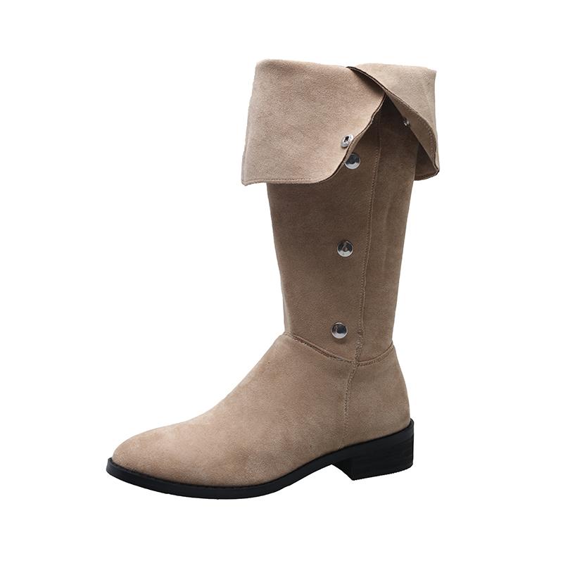 Fashion Aphixta Suede Upper Button Dec Women Ankle Boots Knee Boots Women Black Shoes Fashion Round Toe Modern Ankle Boots for Women