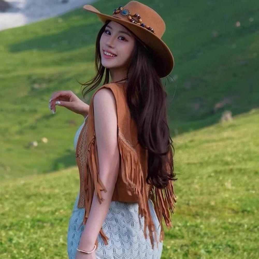 Felt Western Cowboy Hat Tibetan Style Jazz Fedora Hats New Felt Cap Outdoor Riding