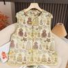 Dames Retro Chinese Kalebas Jacquard Vest, Lente/Herfst Ronde Hals met Kikkerknopen