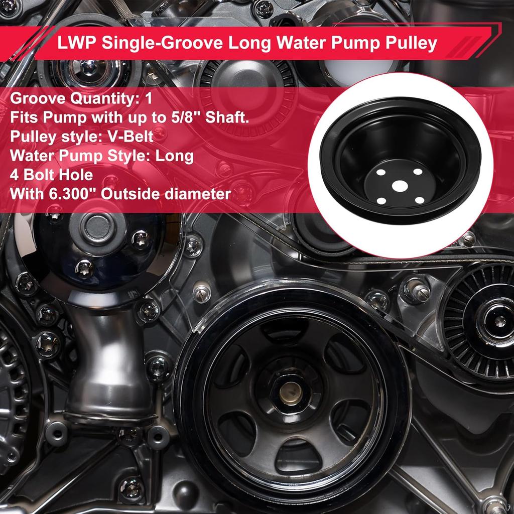 Wasserpumpen-Riemenscheibe für Chevy SBC Small Block 262 265 267 283 302 305 307 327 350 400 LWP Einrillig Lange Wasserpumpen-Riemenscheibe 1 Rille Langlebig 1 Stück