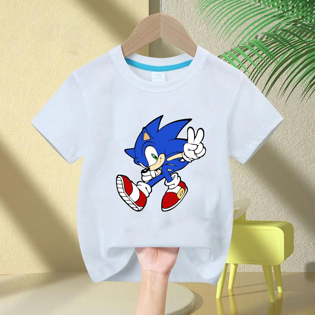 Summer Cartoon Tops Cotton Tees Clothing Daily Fashion Streetwear Movie Sonic The Hedgehog Summer Kid's Print T-Shirt