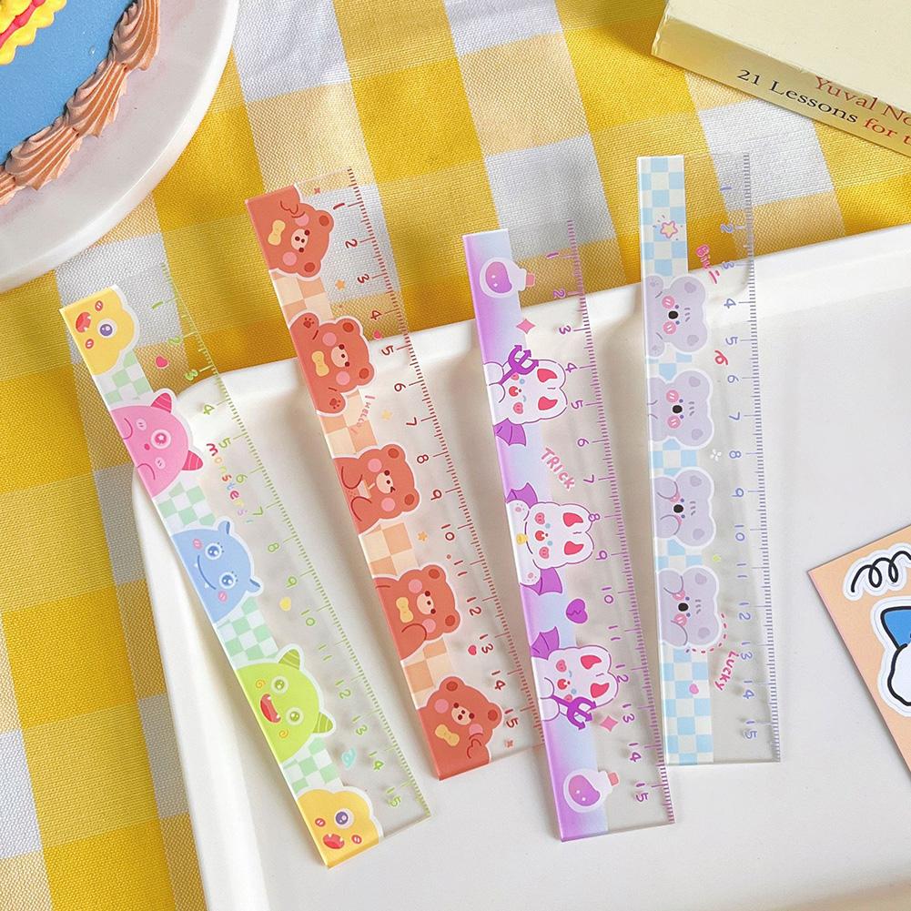 Trendy Ins Ruler Transparent Aesthetic Stationery Scale Creative Kawaii Study Desk Accessory Ruler Back To School Gift