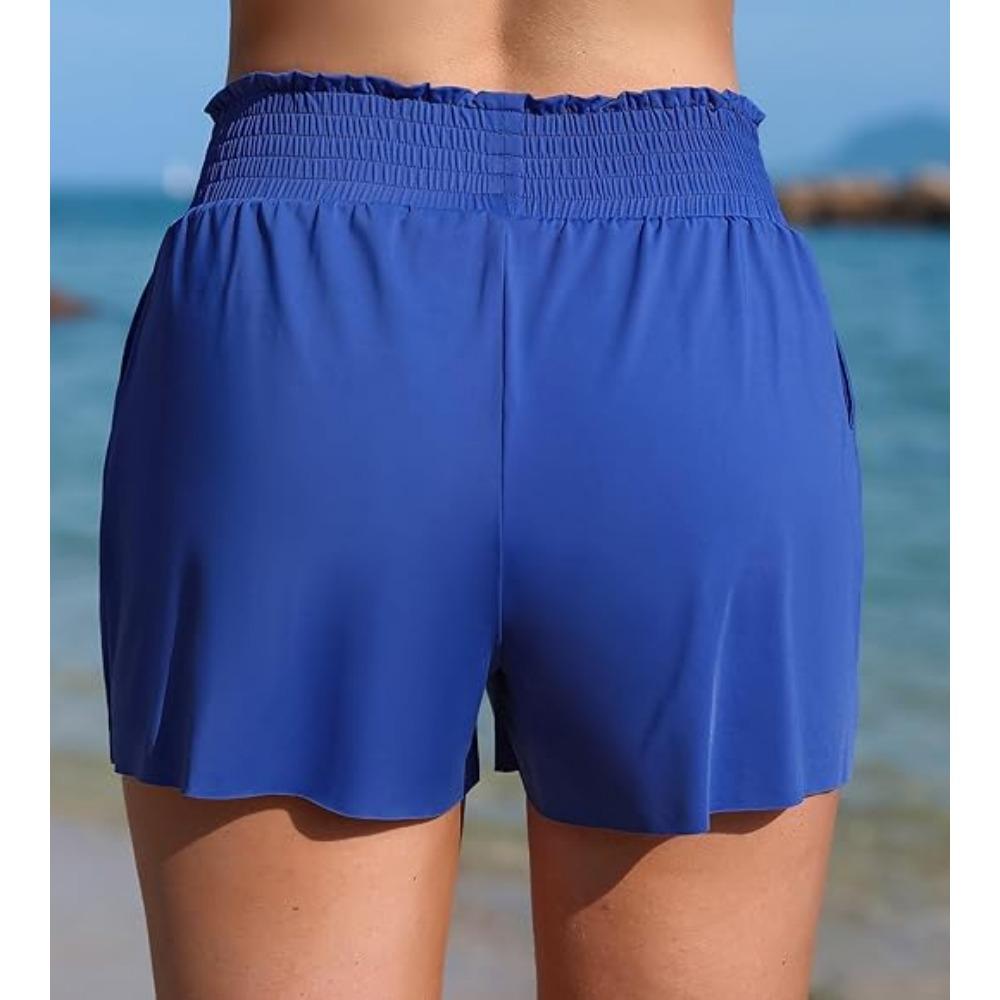 CHARMLEAKS Women's 3" High Waisted Swim Shorts with Pockets Flowy Borad Shorts Tummy Control Athletic Bathing Suit Bottoms