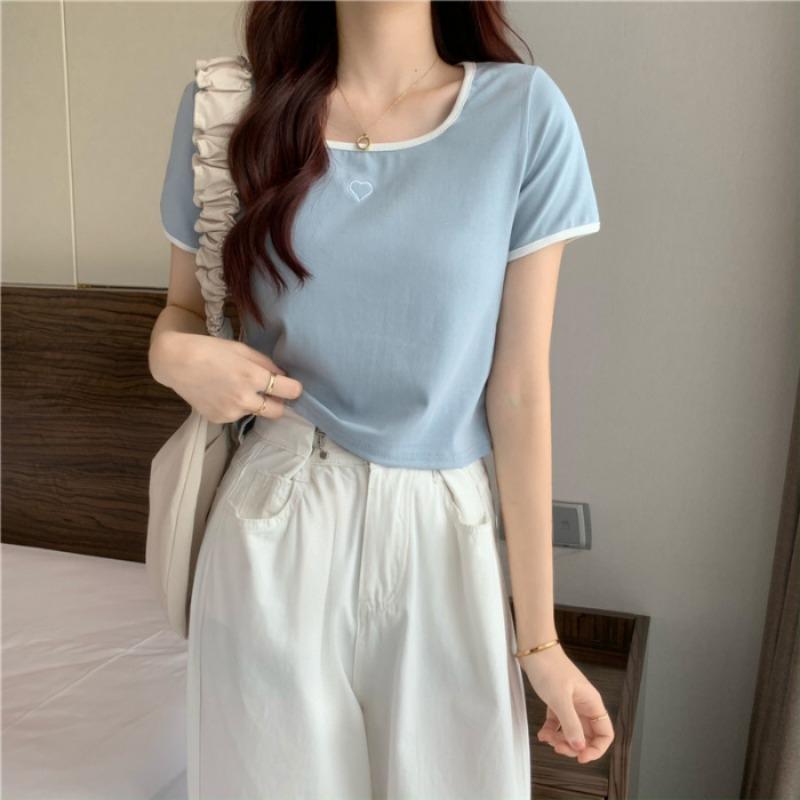 Love Embroidered T-shirt Women's Short Sleeve Top