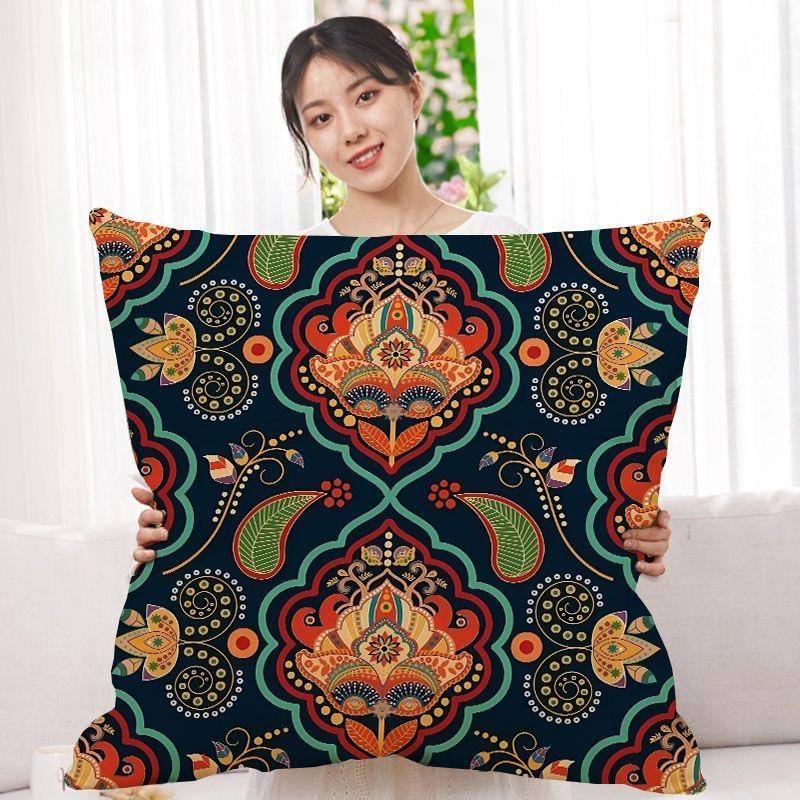 Double-Sided Bohemian Print Ethnic Style Pillow Cover Sofa Living Room Cushion Cover Geometric Pillow Square Pillowcase