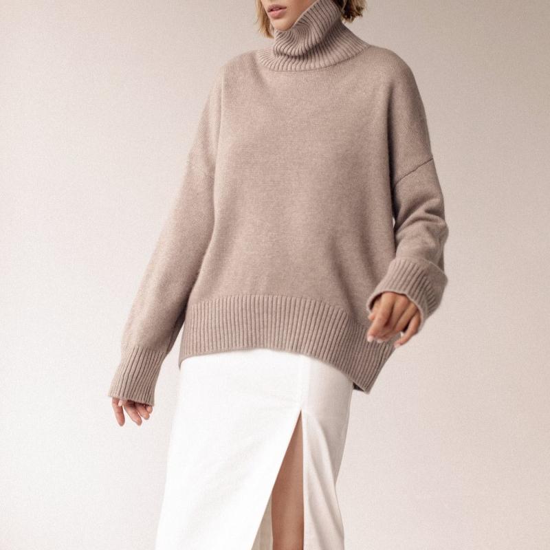 Nuovo Pullover Casual a Manica Lunga in Maglia Liscia Autunno Donna Inverno Spesso Morbido Collo Alto Pullover Maglioni Donna Moda Maglieria Morbida Jumper 24913