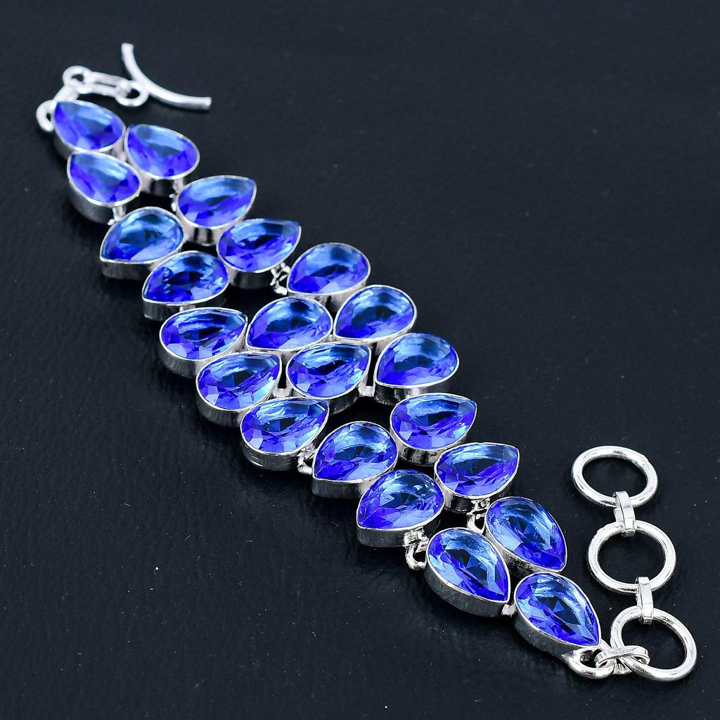 Sea Blue Topaz Gemstone Handmade 925 Sterling Silver Bracelet, Silver Gemstone Bracelet, Sea Blue Topaz Stone Bracelet, Unisex Bracelet