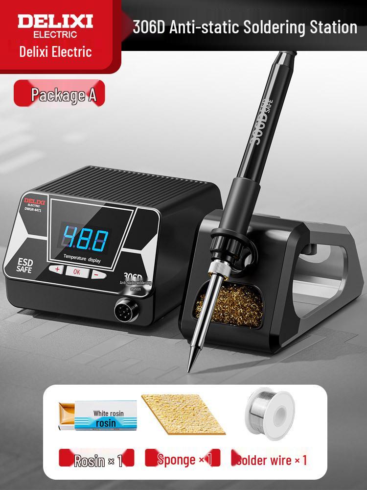 Delixi 306D High-Frequency Adjustable Temperature Soldering Station and Iron.