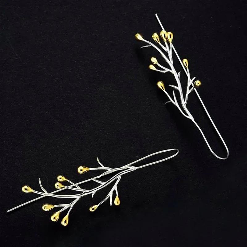 Huitan Unique Aesthetic Branch Design Hook Earrings for Women Romantic Wedding Party Engagement Daily Accessories Zircon Gift