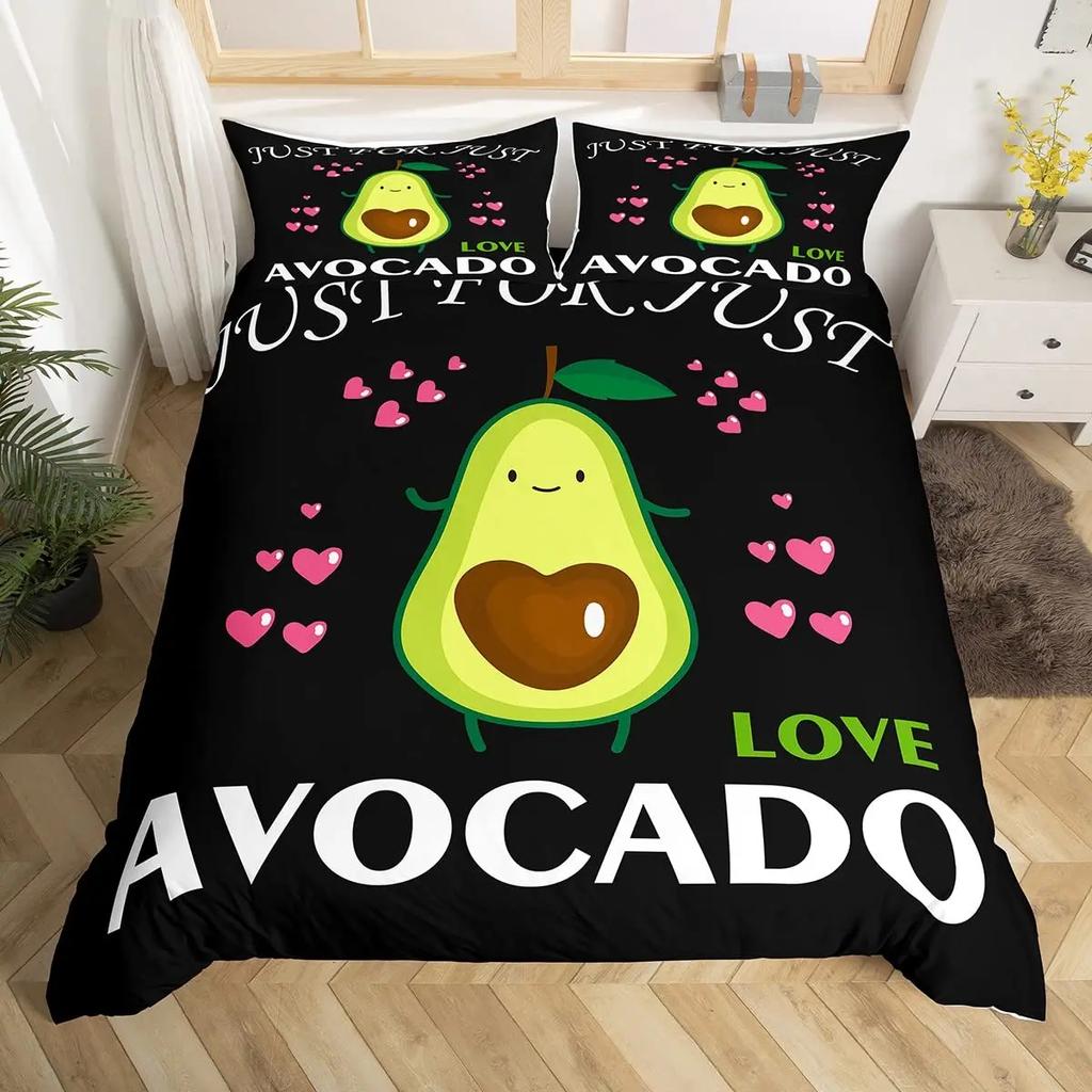 Avokado Dynetrekk sett for barn Kawaii Sengesett Cute Fruits Dynetrekk Twin Size Tropical Botanical Cartoon Quilt Cover
