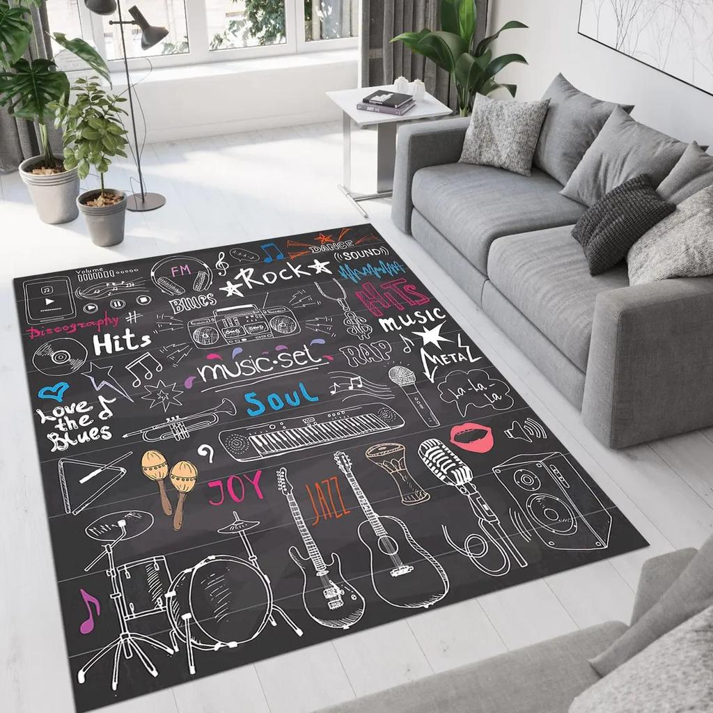 Guitar Carpet for Living Room Decoration Large Area Comfortable Resistant To Dirt Non-slip Rug Flannel Bedroom Floor Mat