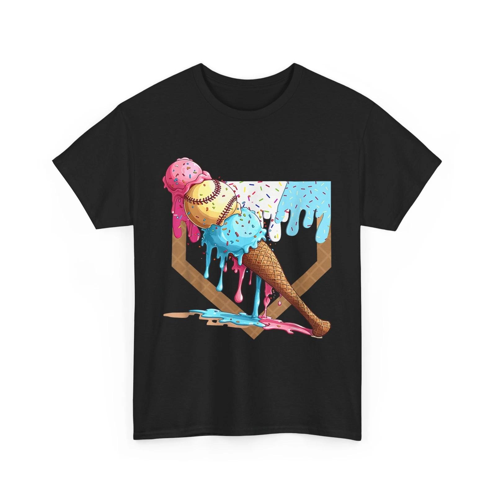 Baseball Bat Ice Cream Shirt, Baseball Lovers Sports Baseball Player Shirt XL