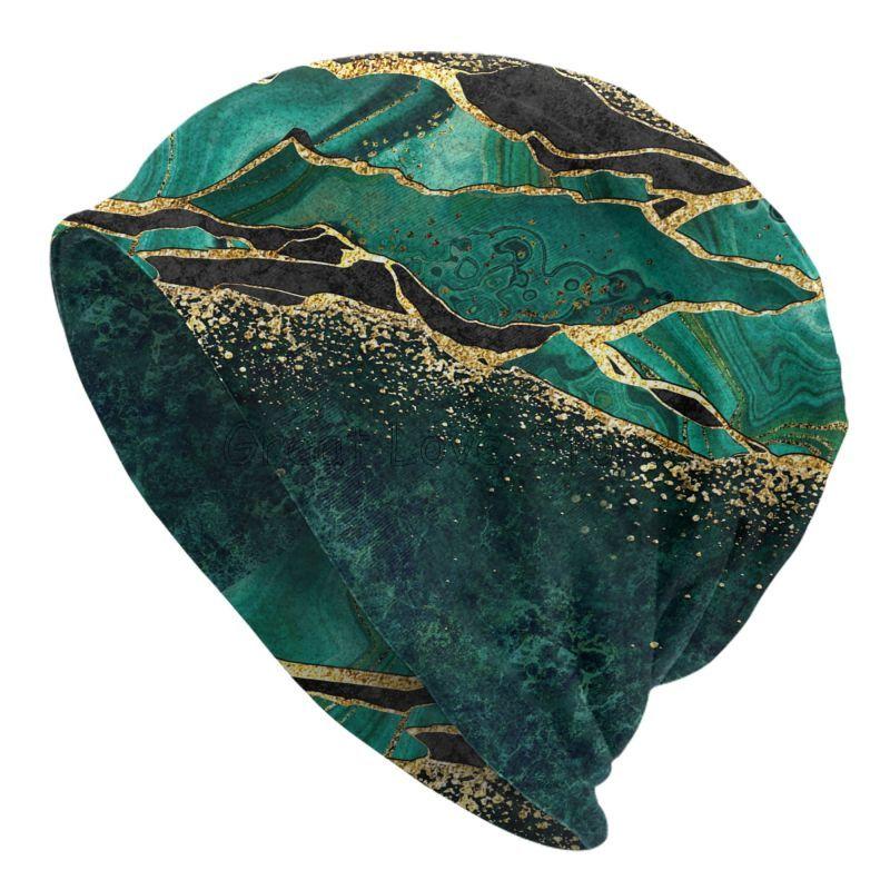 

Black Marble Green Malachite Beanie Hat Novelty Unisex Warm Bonnet Cap Adults Knit Hats Headwear Vintage Street Skullies Beanies