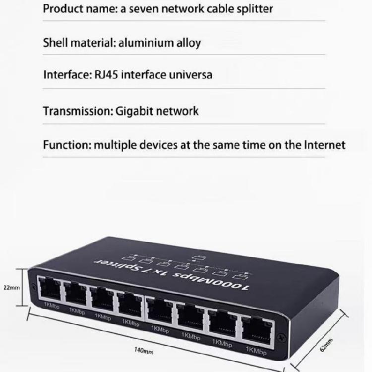 Fast Speed RJ45 Ethernet Splitter 7 Port Networking Hubs Supports 1000Mbps Data Transfer And ABS Housing