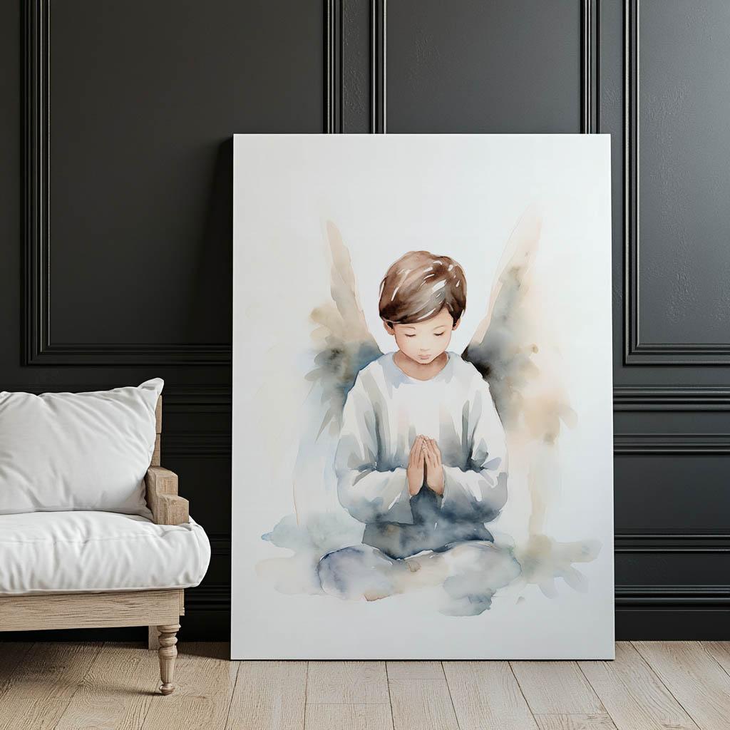Angelic Prayer of a Boy Angelic Prayer of a Boy, 40X50 Cm, Gold Aluminum Frame, 230 Gsm Matte Paper
