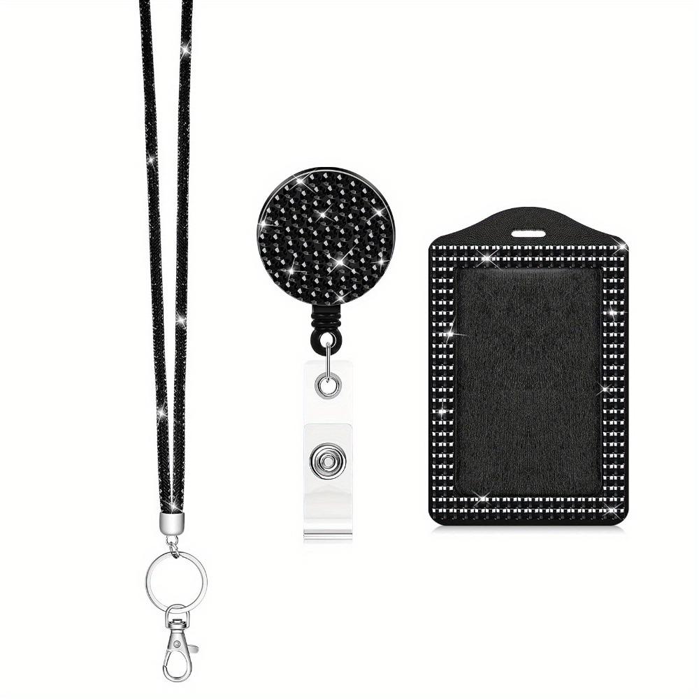 Retractable Lanyard ID Holder with Lanyard Bling ID Holder Keychain for Students чёрный