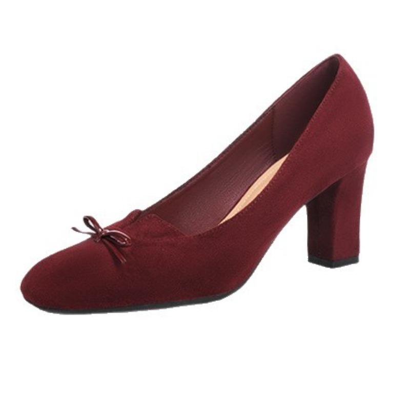 Hoher Design-Sinn Nische Klein V-förmiger quadratischer Absatz Temperament High Heels Damen dicker Absatz Einzelne Schuhe Schleife