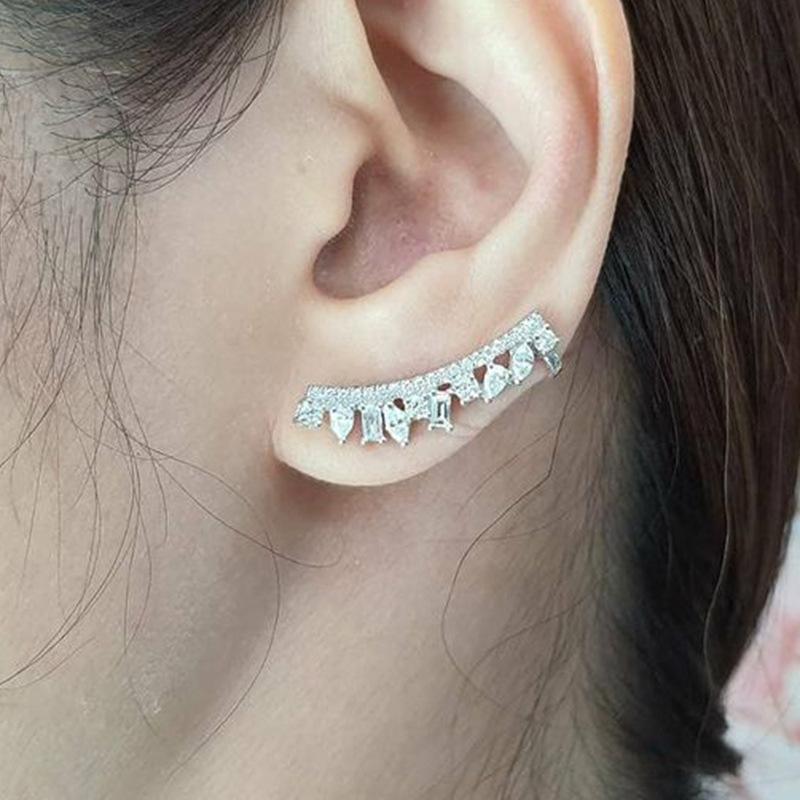 

Корейские серьги-клипсы для通勤, Медные серьги-дуги с цирконом, Изысканные женские изогнутые высококачественные серьги-пусеты