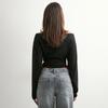 Y25TP365 Women's One-Shoulder Batwing Sleeve Waist-Cinched Solid Color Autumn Pullover Top