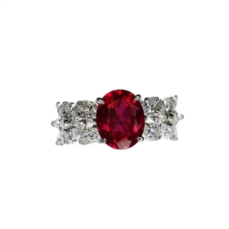 Adjustable Oval Pigeon Blood Ruby and Diamond Ring – Colorful Gemstone, Luxurious Style Adjustable Open Size