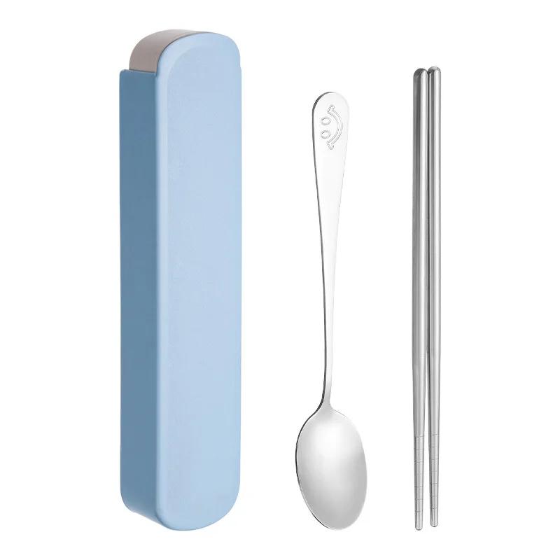 Stainless Steel Tableware, 3/2pcs Set, Outdoor Travel Smiley Face Spoon Fork Chopsticks, Creative Cute Gift Student Portable Set