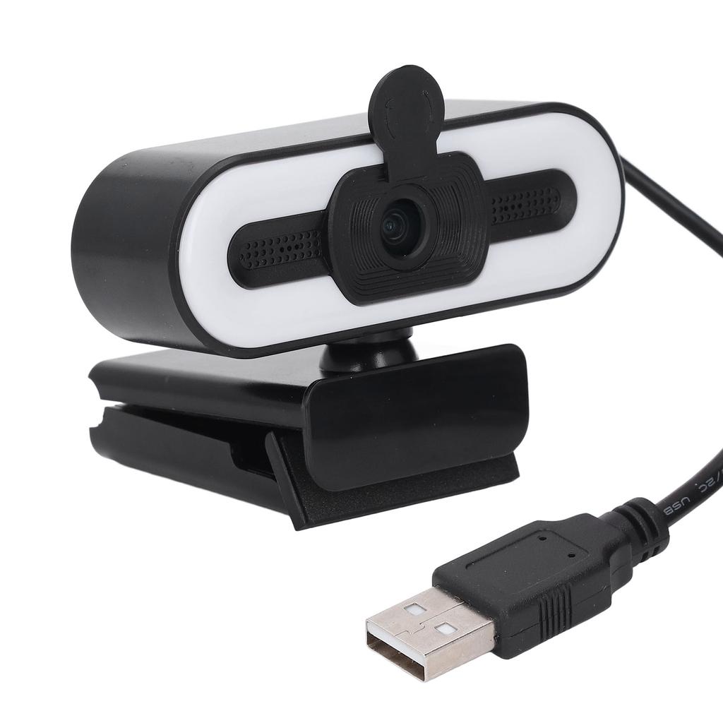 1080P HD Webcam with Adjustable Ring Light and Microphone Wide Angle Camera USB 2.0 Plug and Play