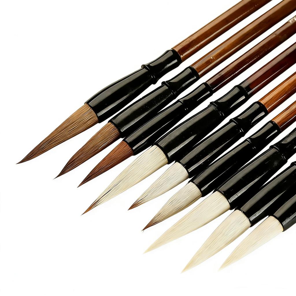 9 Stück Traditionelle Chinesische Kalligraphie Pinsel Ölmalerei Wolfshaar Schriften Schreibpinsel Öl Aquarell Holz Kunst Malpinsel