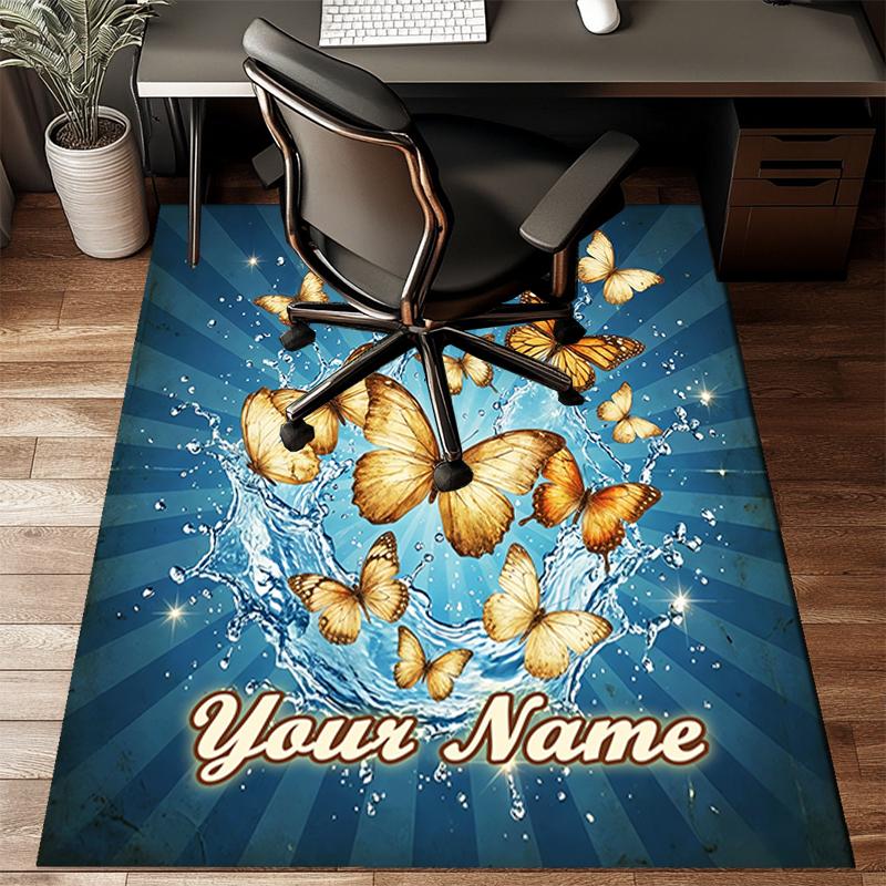 1PC Custom Name Butterflies Water Splash Theme Floor Mat Ideal for Living Room, Game Rooms, Office, Bedroom, Floor Mat Playful Design