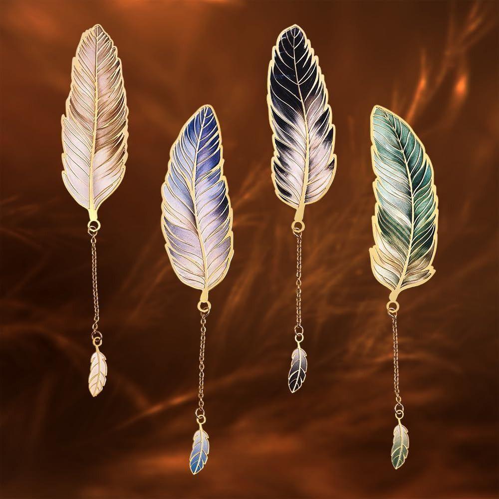 4Pcs Chinese Style Metal Feather Bookmark Vintage Decorative Bookmark Office Reading