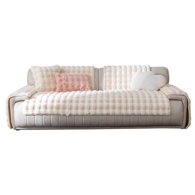 Rabbit Plush Sofa Cushion Winter Thickened Fleece Cover Warm Non-Slip Three-Seat Sofa Protector