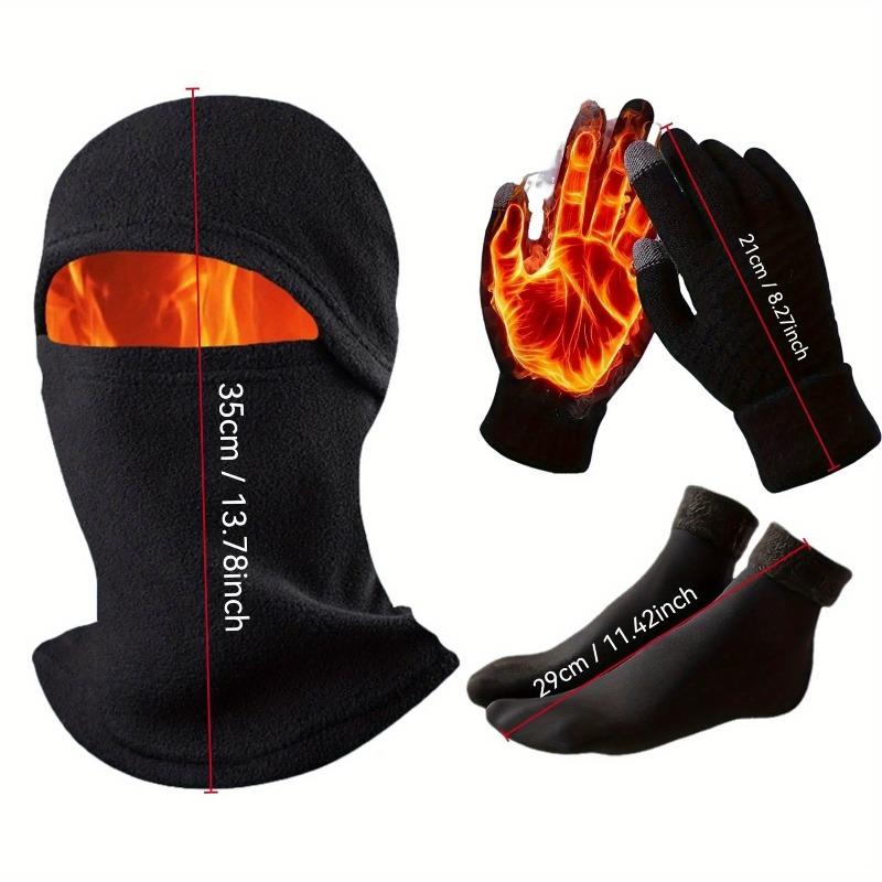 3pcs Winter Sports Thermal Headgear, Gloves & Socks Set - Face/Face/Neck Coverage Cold-Weather Outdoor Kit for Men & Women.