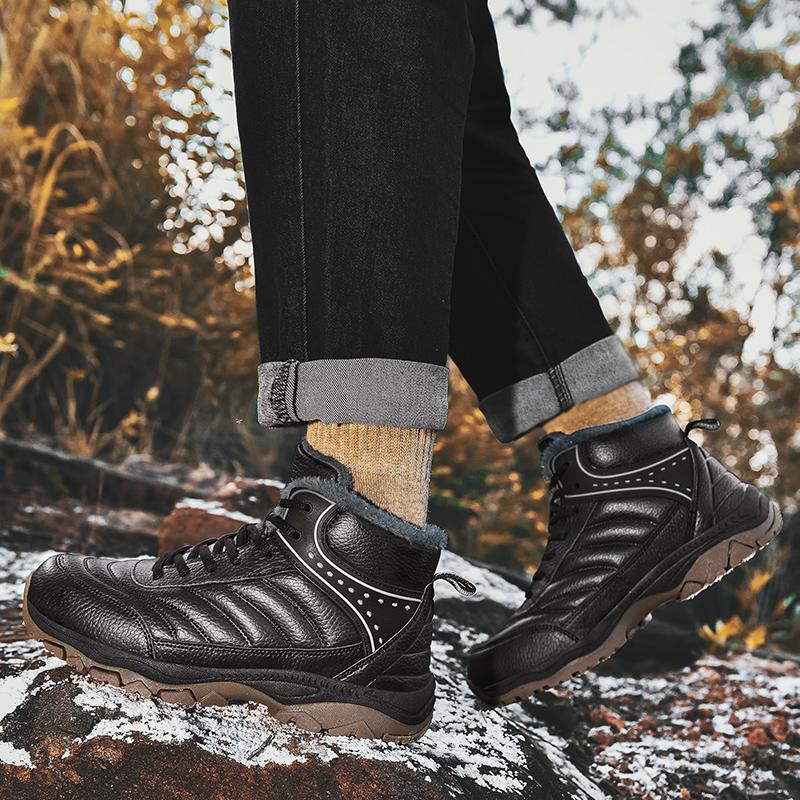 Fashion Leather Men Ankle Boots lace up Platform Walking plush warm snow Boots Design Soft Leather Office winter Boots men big size 48