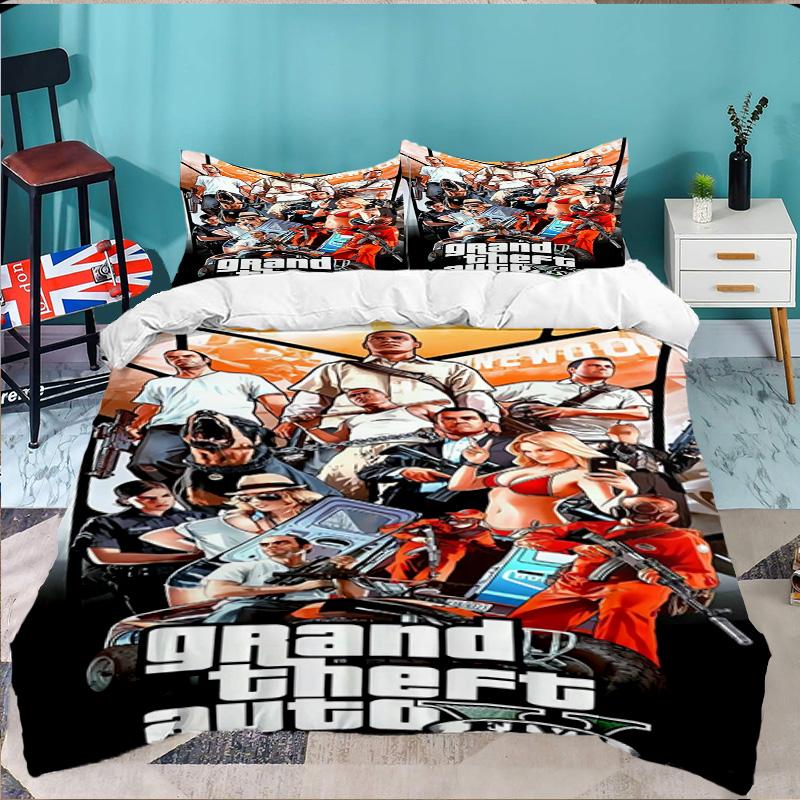 3-teiliges Bettwäsche-Set 'Diebstahlauto', Enthält 1 Bettbezug und 2 Kissenbezüge. Perfekt für Schlafzimmer, Wohnheim, Große Größe, Ventilator, Weihnachtsgeschenk