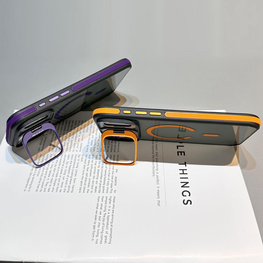 KEYSION Transparent Magnetic Lens Stand Case for MagSafe for iPhone 17 Pro Max Air TPU+PC Color Blocking Shockproof Phone Cover