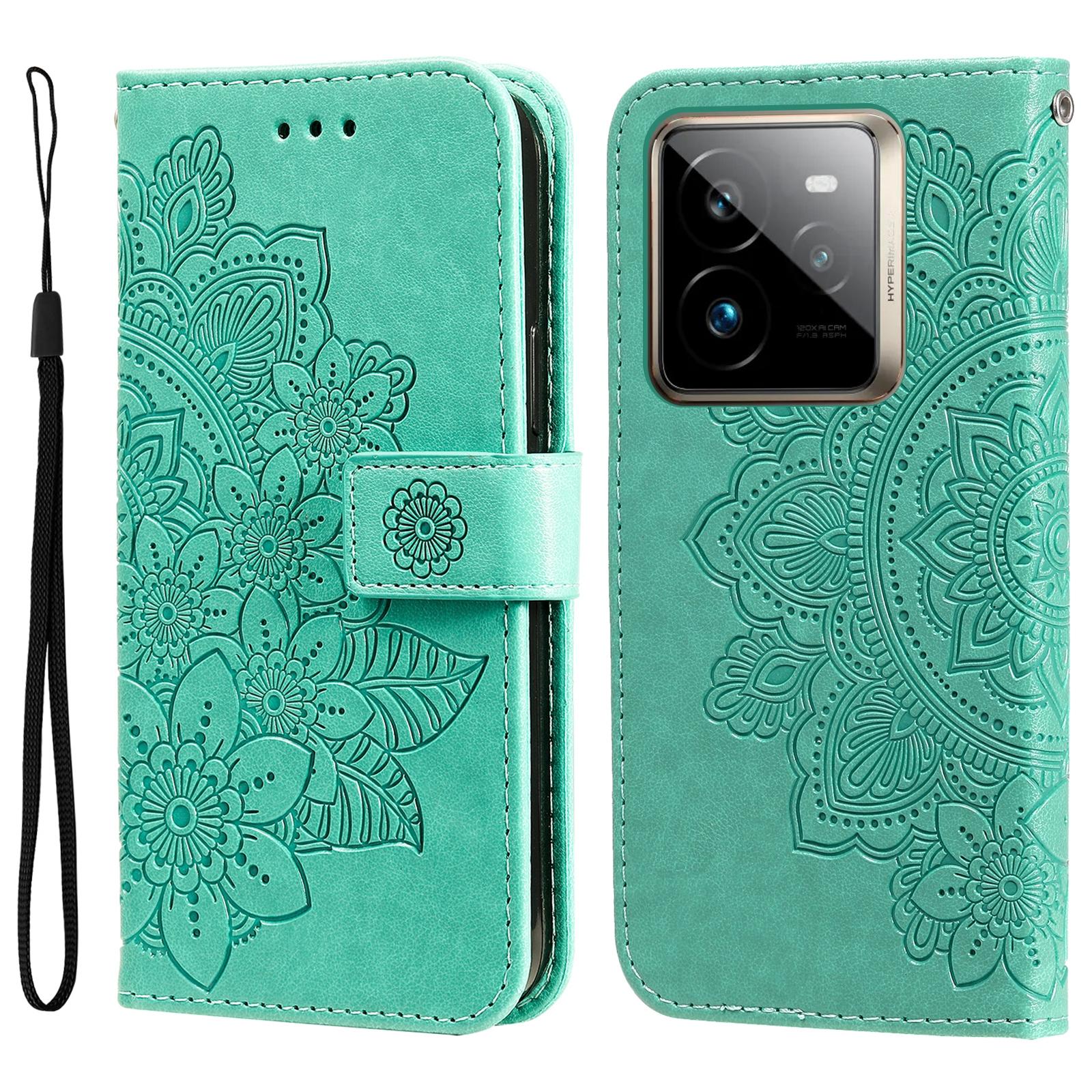 

For Realme GT 7 Pro 5G Case Floral Pattern PU Leather Wallet Stand Phone Cover Green
