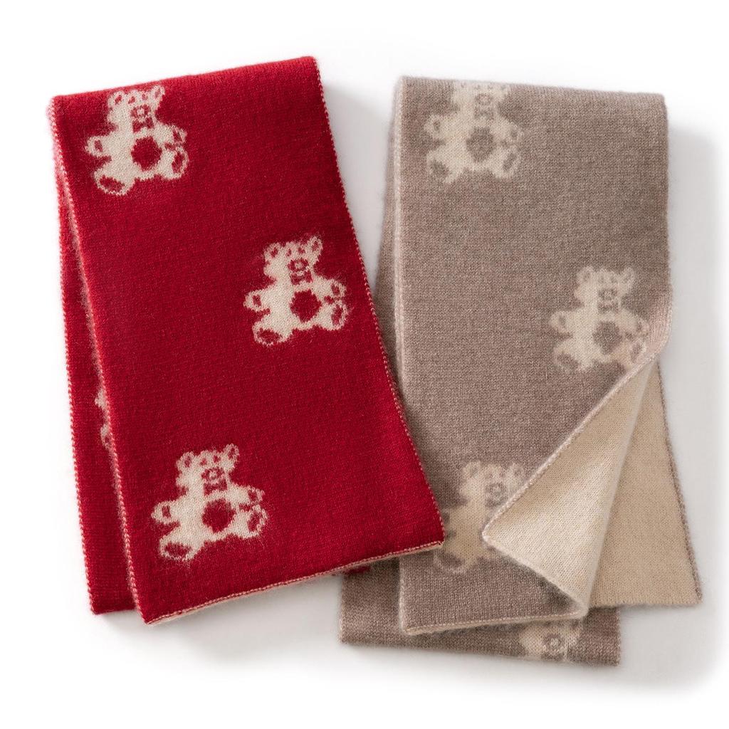 Cashmere 2025 Autumn/Winter Bear Ear Jacquard Scarf Set - Warm, Knit Cold Protection for Men, Women, Children, and Babies