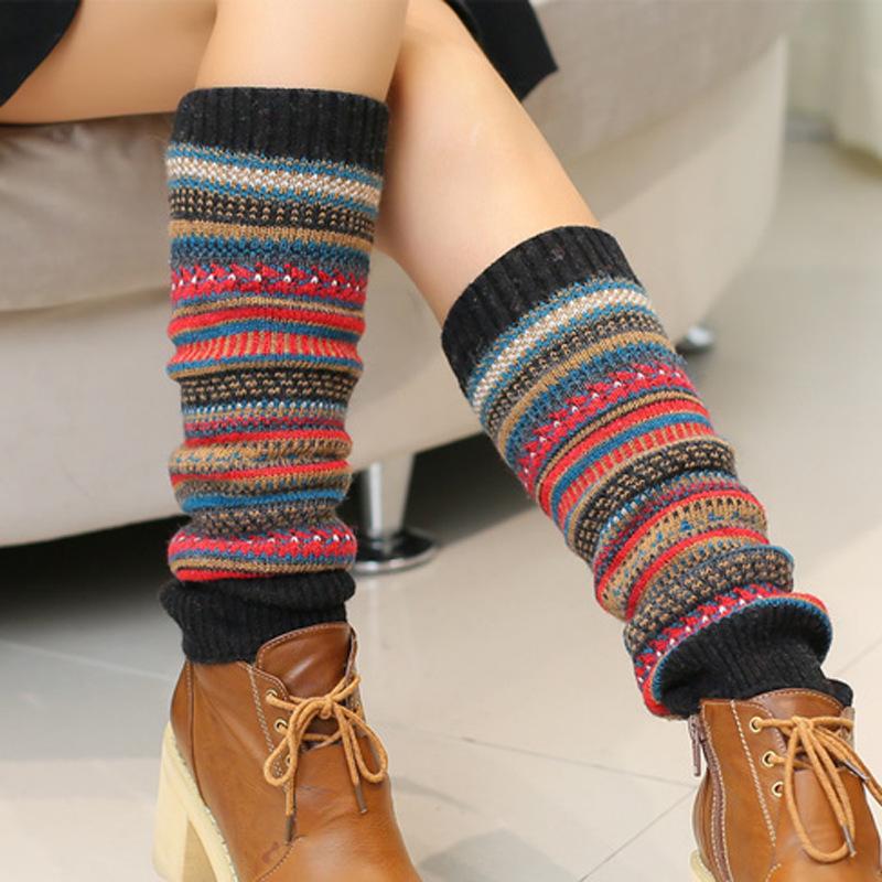 Mori Style Retro Colorful Striped Slouch Socks: Fashionable Korean Boot Covers & Leg Warmers