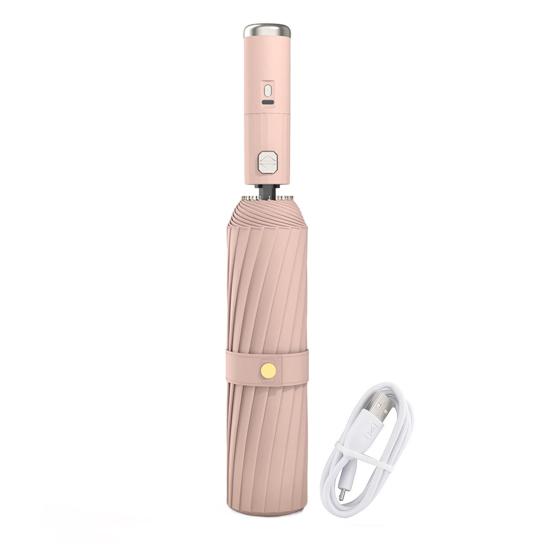 Sammenleggbar paraply med vifte, 3 hastigheter justerbar, USB-oppladbar, UV-beskyttelsesparaply, bærbar, vanntett, vindtett, sommer utendørs, sol- og regnparaply