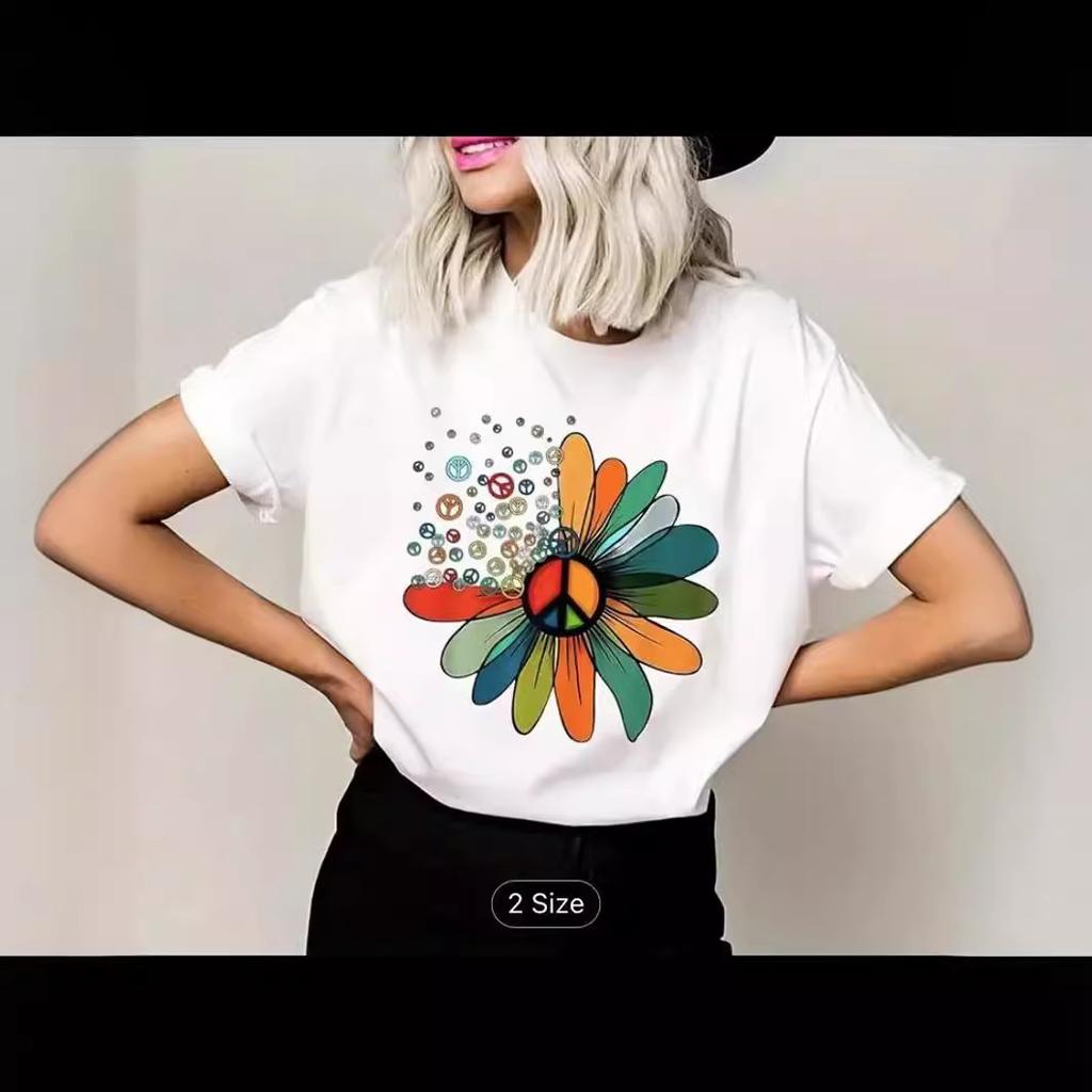 European and American Spot Printed Crew Neck T-shirt Spring and Summer Casual Short-sleeved Crew Neck Top Short-sleeved Women's T-shirt
