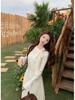 Women's High Neck Lace Crochet Dress with Bow Tie Waist, Long Sleeve, New 2026 Style