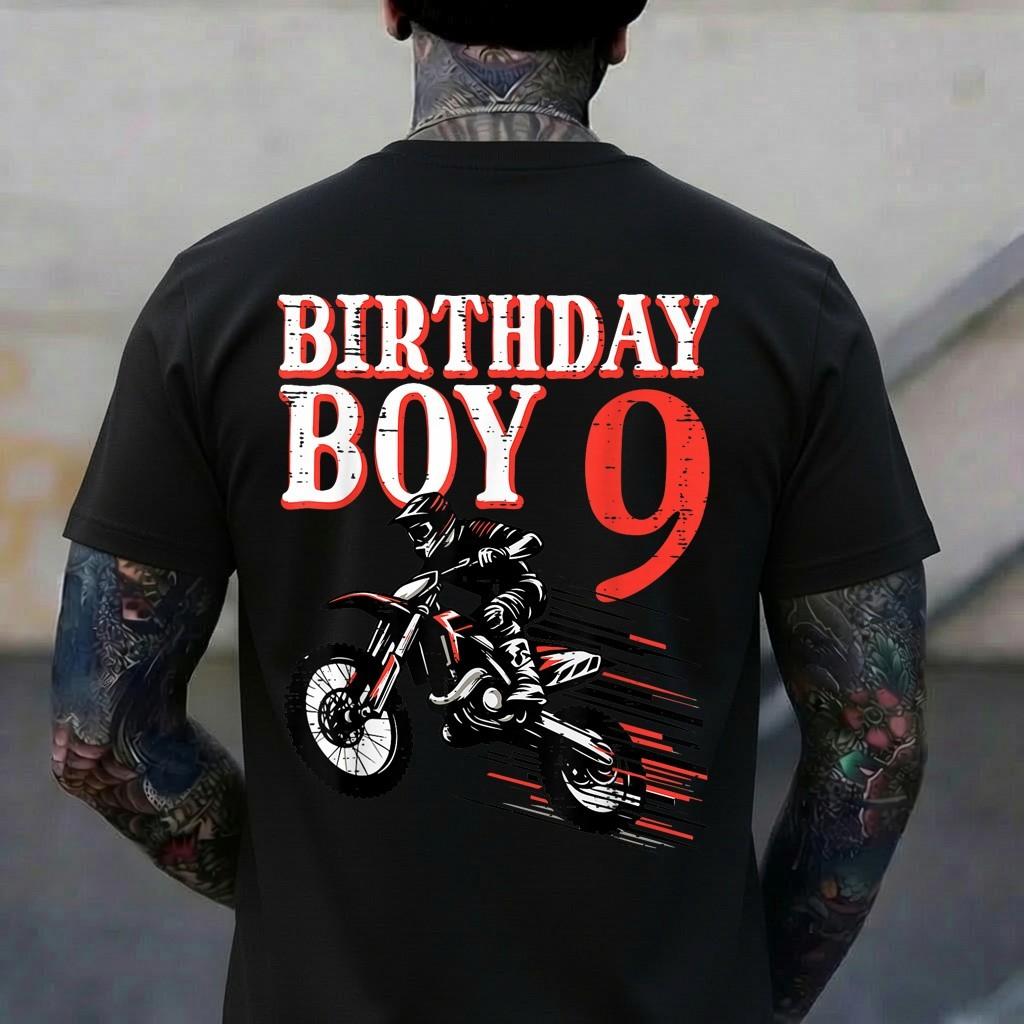 Birthday Boy 9 Motorcycle 9th Bday Biker Rider Boys Kids T-Shirt L