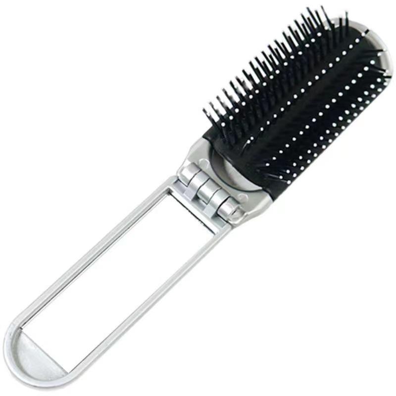 Portable Folding Comb with Makeup Mirror - Compact Travel Comb for Girls with Massage Features
