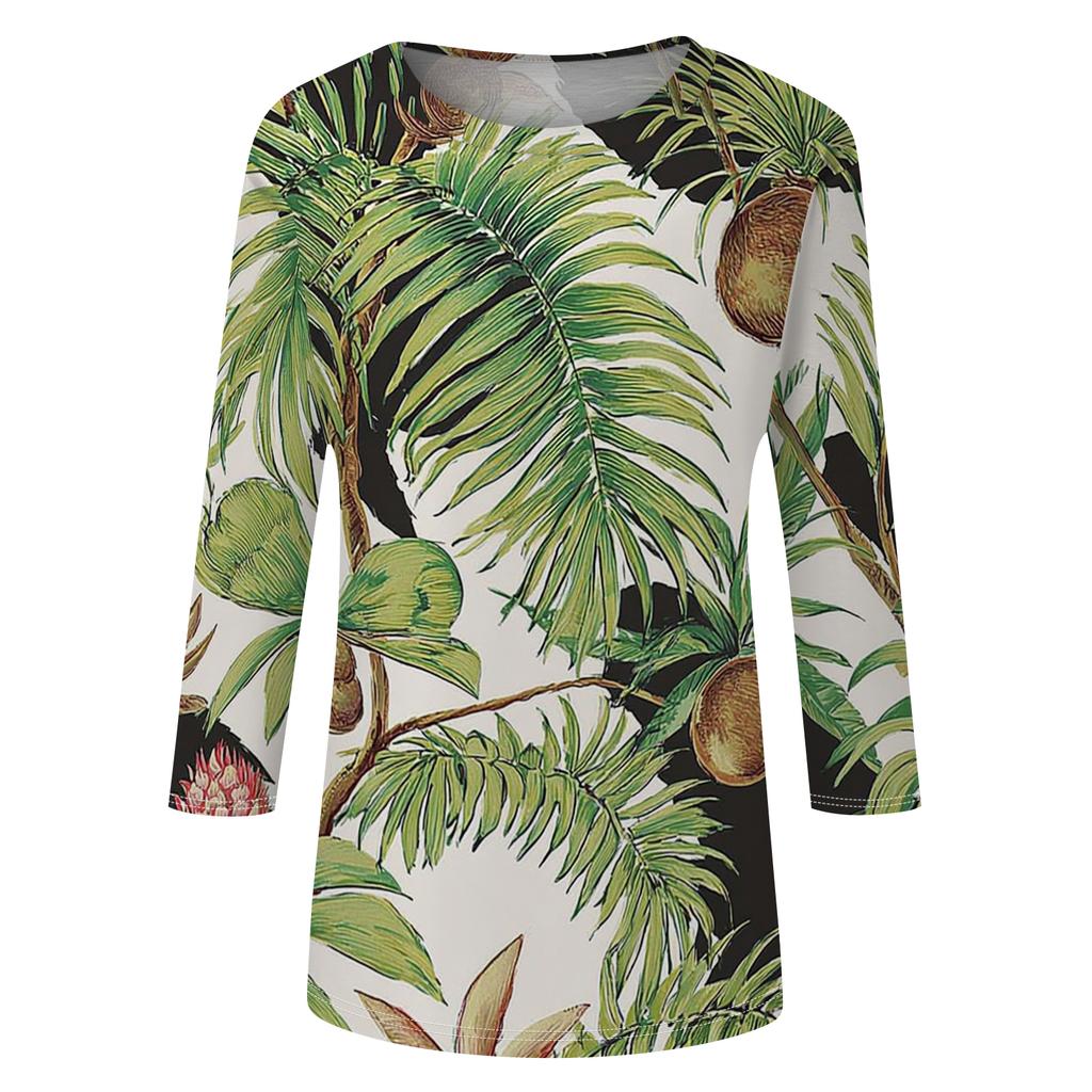 Women's Fashionable Casual Round Neck Three-Quarter Sleeve Printed T-Shirt Top