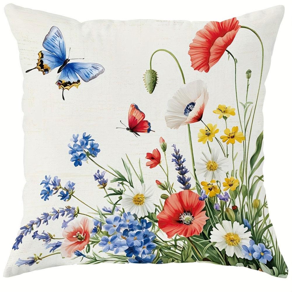 

Floral Butterfly Pattern Home Decor Pillowcase Bedroom Living Room Sofa Decoration Polyester Cushion Cover with Zipper 16x16Inch