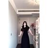 Black one-word shoulder dress women's clothing summer new casual temperament waist-wrapped hip dress