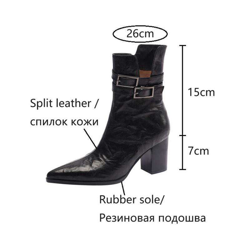 Fashion NEW Autumn Women Boots Pointed Toe Chunky Heel Boots Split Leather Shoes for Women Short Modern Boots Winter Belt Buckle Boots